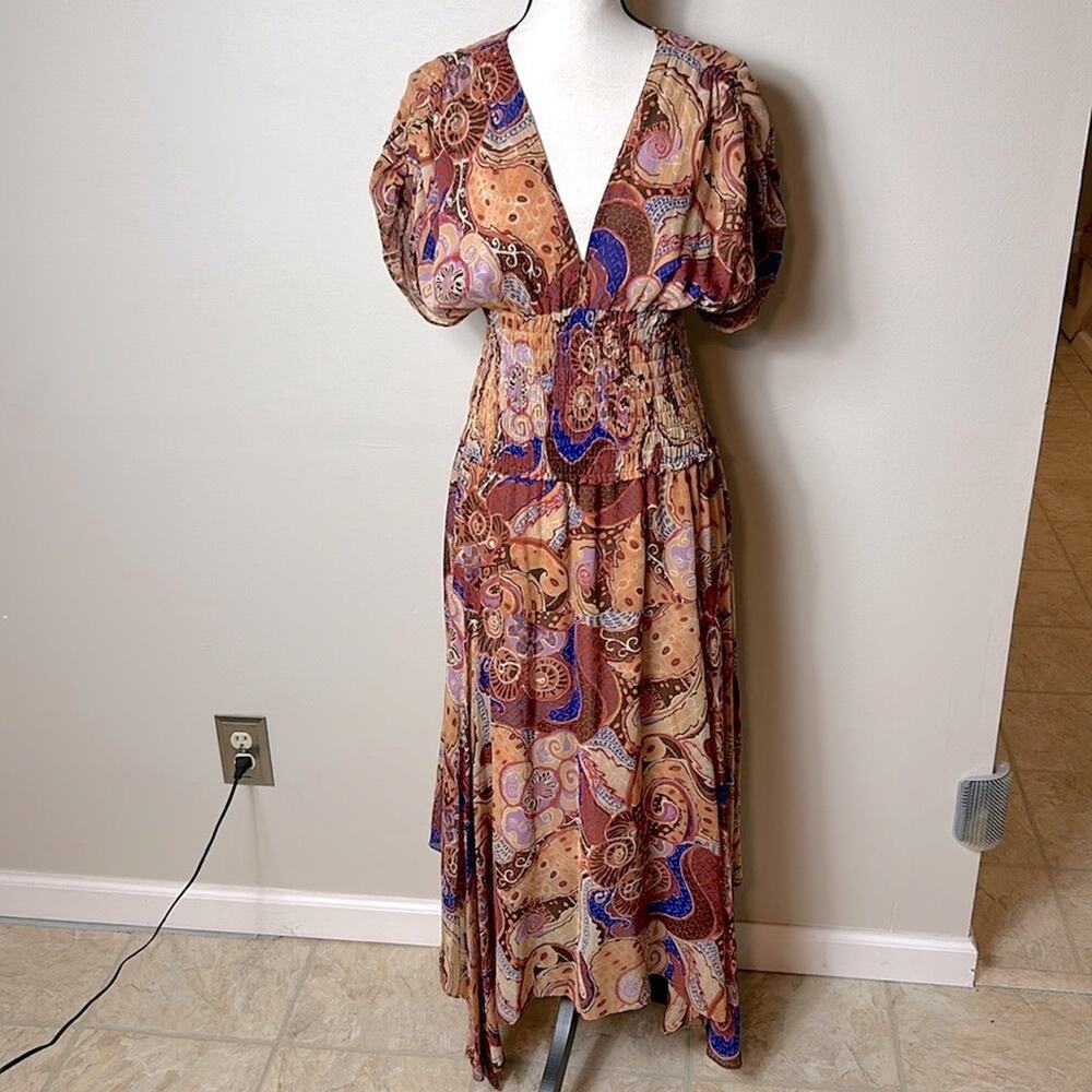 A.L.C. Lucia silk smocked waist asymmetrical hem dress - Picture 2 of 13